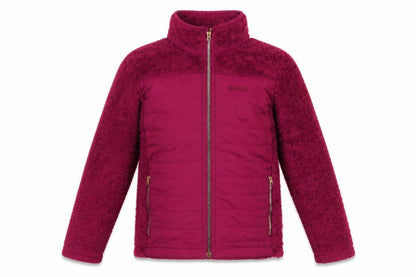Front view of Regatta girls’ purple puffer jacket, 11 years, polyester, zip