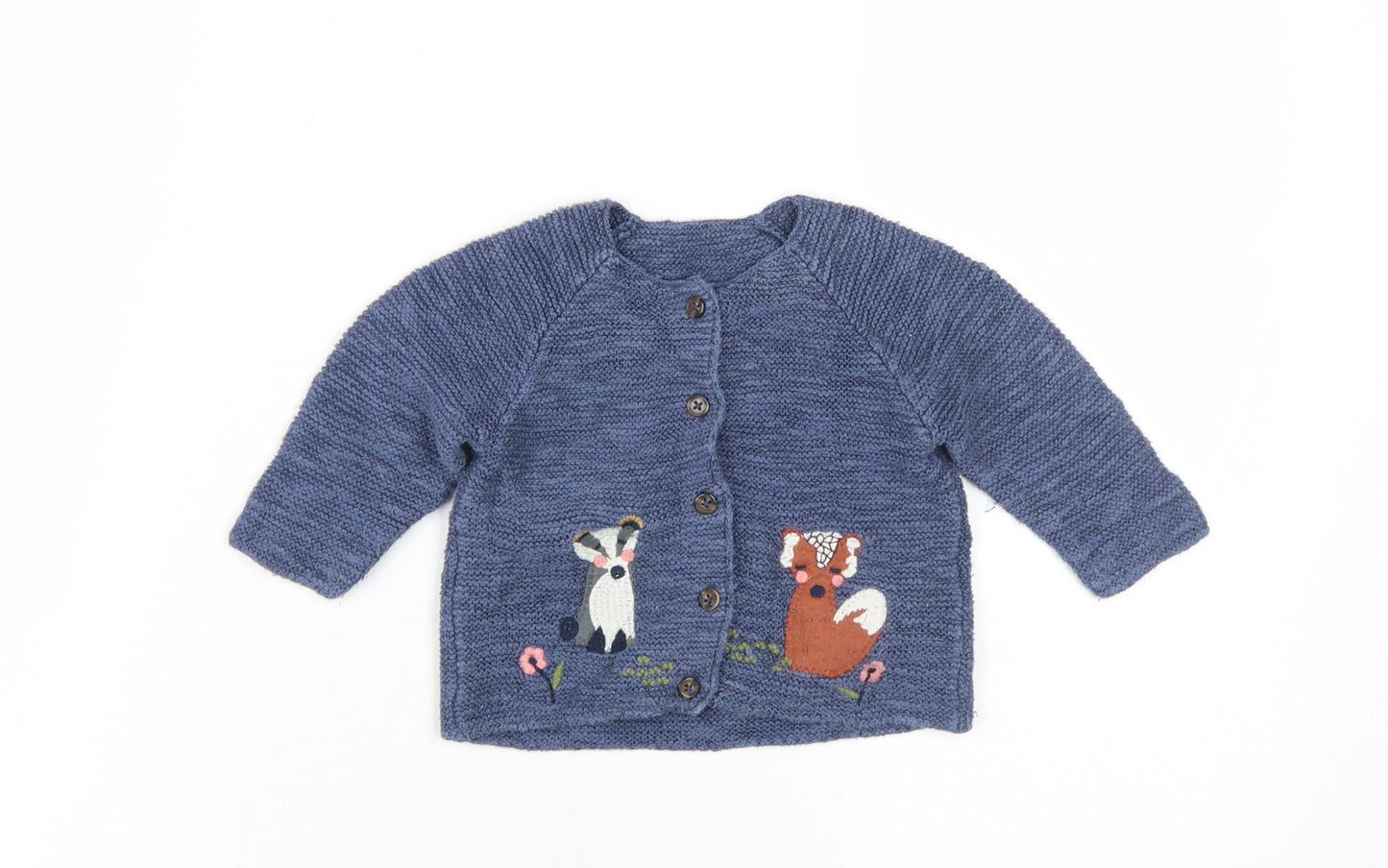 Marks & Spencer Unisex Blue Animal Print Cardigan 6-9 Months
