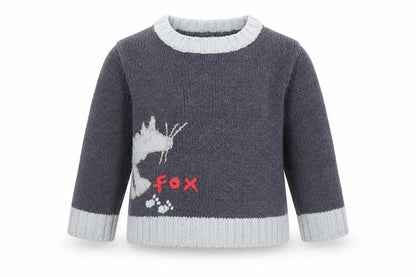 Front view of unisex baby grey knit jumper 9-12 months