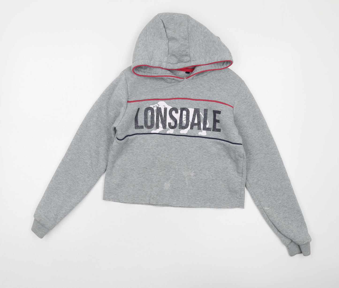 Lonsdale Girls Grey Pullover Hoodie Size 11-12 Logo Design