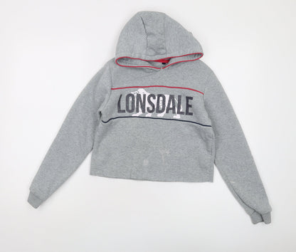 Lonsdale Girls Grey Pullover Hoodie Size 11-12 Logo Design