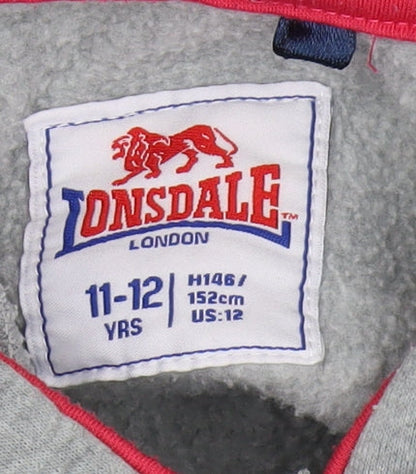 Lonsdale Girls Grey Pullover Hoodie Size 11-12 Logo Design