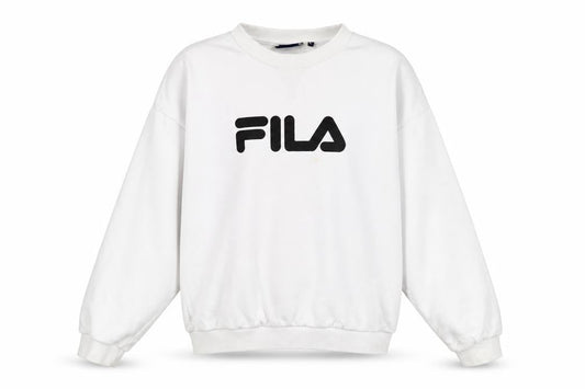 Front view of Fila unisex adults white pullover sweatshirt l