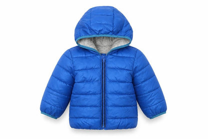 Front view of Gap unisex baby blue puffer jacket - 18-24 months