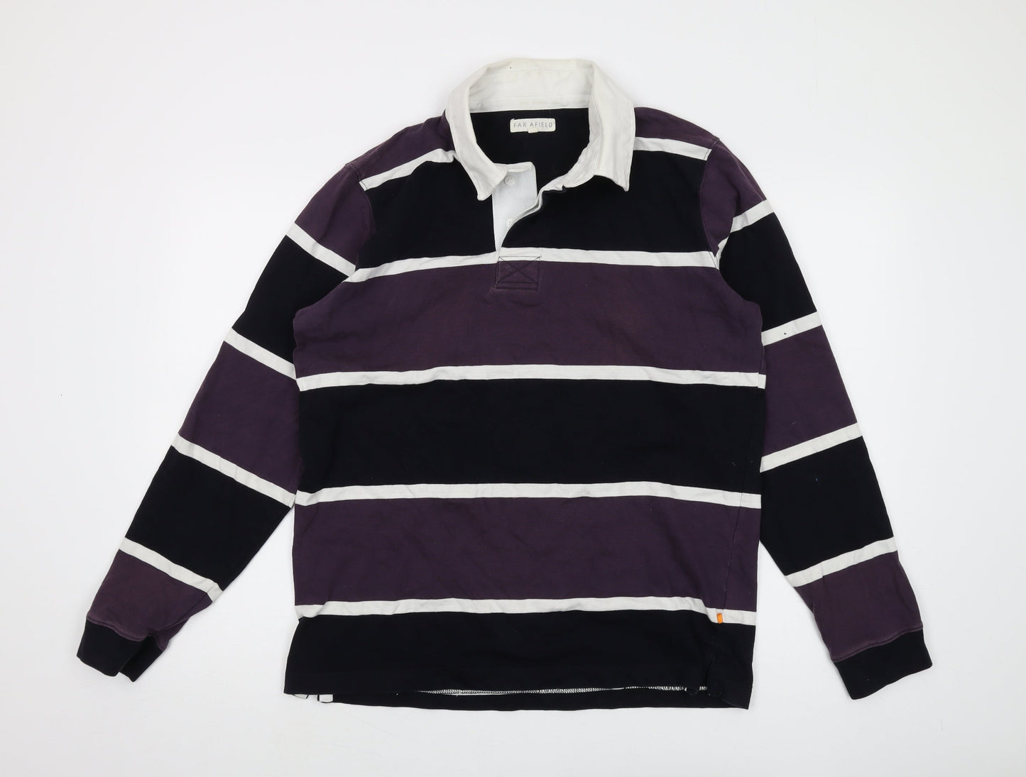Far Afield Men's Purple Striped Polo, Long Sleeve, Size 12