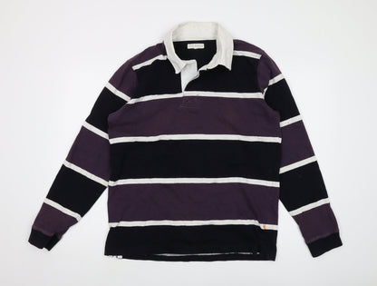 Far Afield Men's Purple Striped Polo, Long Sleeve, Size 12