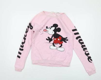 H&M Girls Pink Mickey Mouse Graphic Sweatshirt, Size 12 Years