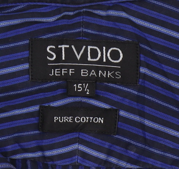 Jeff Banks Men's Blue Striped Long Sleeve Shirt