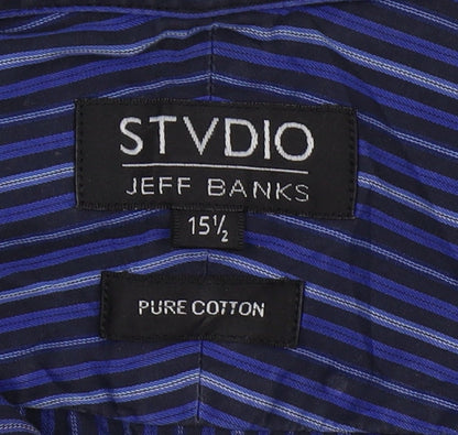 Jeff Banks Men's Blue Striped Long Sleeve Shirt