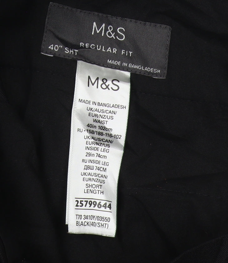 Marks and Spencer Men's Black Regular Fit Dress Pants 40
