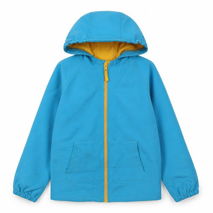 Front view of Mountain Warehouse boys’ blue waterproof hoodie jacket 13 years