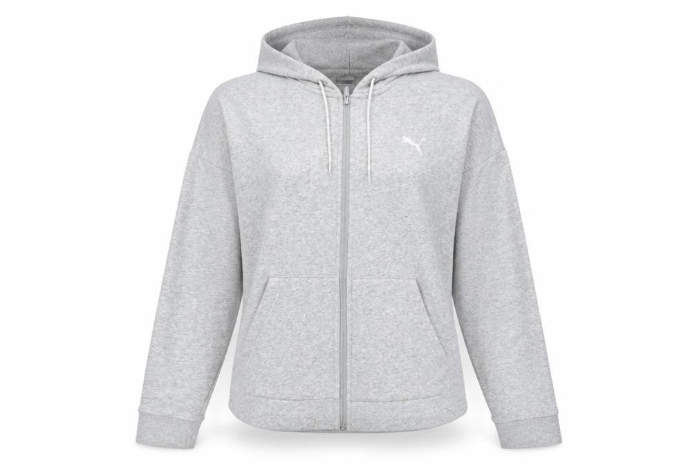 Front view of Puma Grey Full Zip Hoodie unisex adults xl