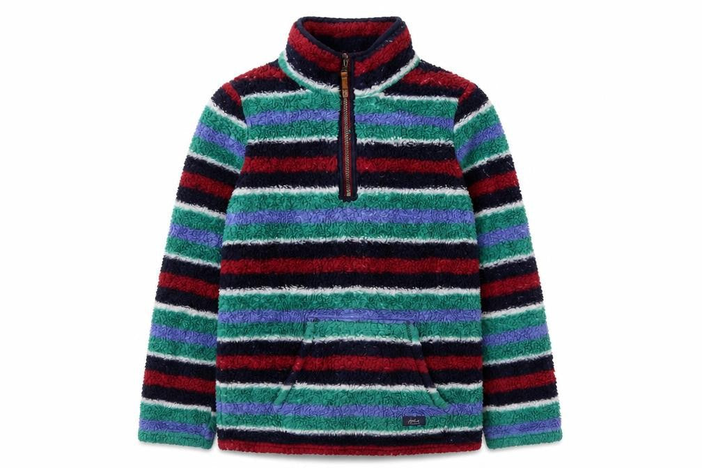 Front view of Joules girls’ multicoloured striped pullover sweatshirt 11 years