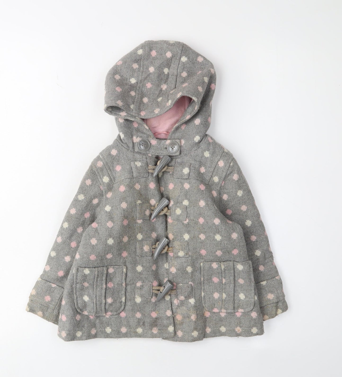 Next Girls Grey Polka Dot Duffle Coat, 1-2 Years, Autumn/Winter