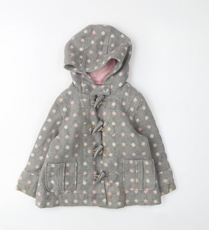 Next Girls Grey Polka Dot Duffle Coat, 1-2 Years, Autumn/Winter