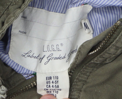 L.O.G.G. Girls' Green Parka Coat, 5-6 Years, Hooded Canvas