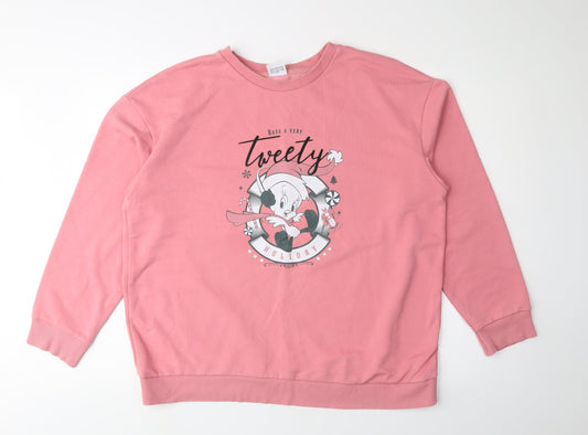 Front view of Looney Tunes Pink Teens Sweatshirt, size 18, Tweety Graphic