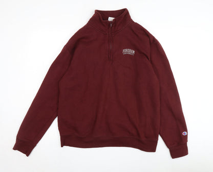 Mens UK Size L Champion Red 1/4 Zip Sweatshirt