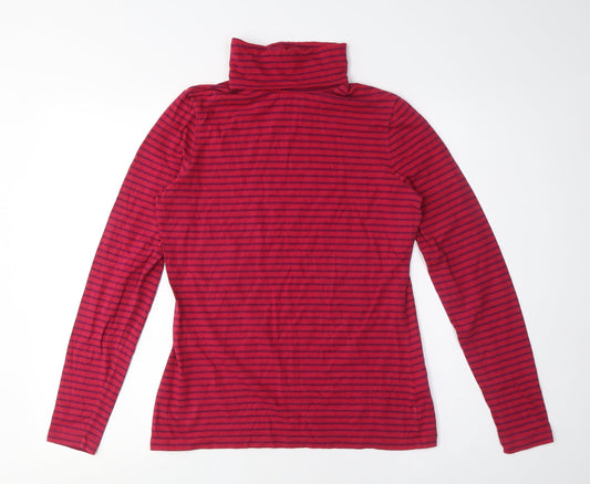 Lands' End Women's Red Mock Neck Striped T-Shirt M