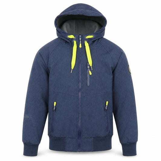 Front view of Surfanic unisex navy softshell hooded jacket small