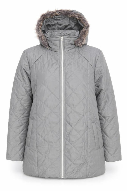 Front view of Anne De Lancay Women's Grey Puffer Jacket M