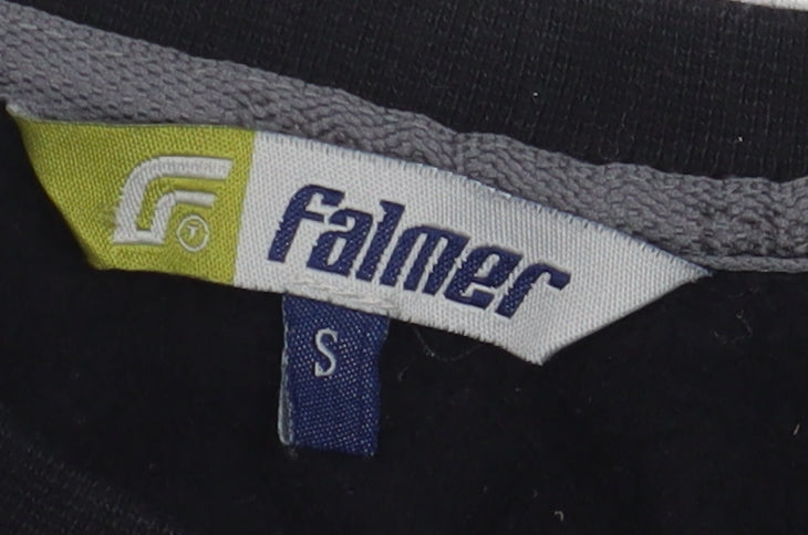 Close-up detail of Falmer Heritage Black unisex s logo pullover sweatshirt casual