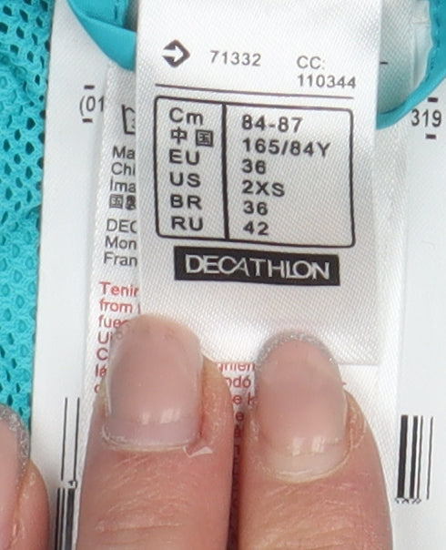 Close-up detail of Decathlon Women's Blue Cycling Windbreaker Jacket, size 8