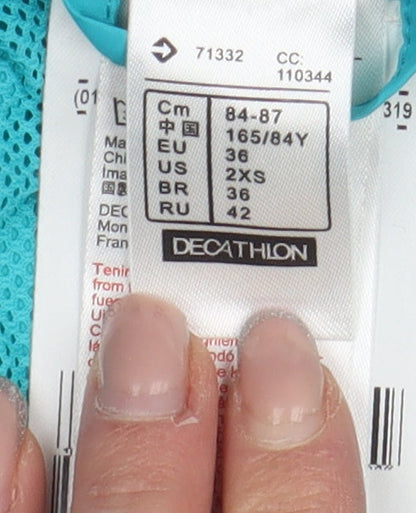 Close-up detail of Decathlon Women's Blue Cycling Windbreaker Jacket, size 8