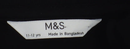 Marks and Spencer Girls Black Full Zip Sweatshirt 11-12 Years
