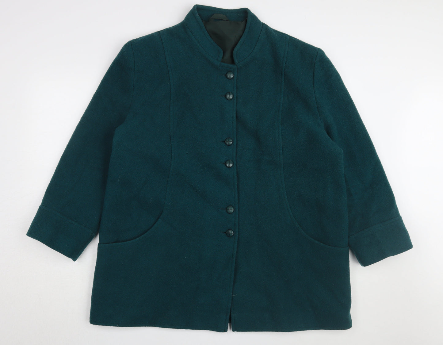 Damart Green Wool Women's Mid-Length Overcoat Size 18