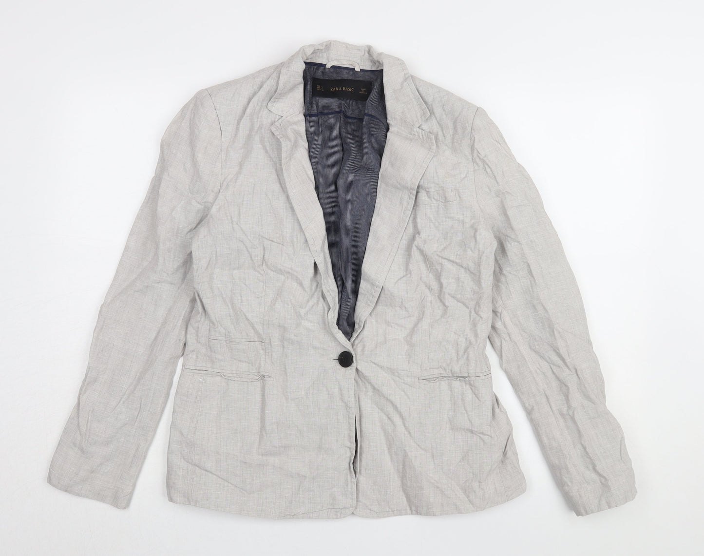 Zara Women's Grey Linen Blazer Size 14 Regular
