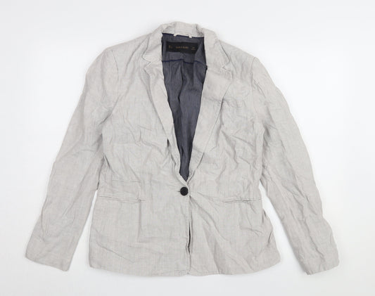 Zara Women's Grey Linen Blazer Size 14 Regular