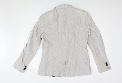 Zara Women's Grey Linen Blazer Size 14 Regular