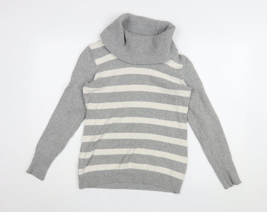 Gap Women's Grey Striped Roll Neck Pullover Jumper M