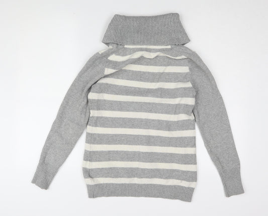 Gap Women's Grey Striped Roll Neck Pullover Jumper M