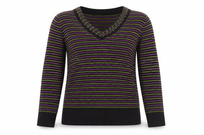 Country Casuals Women's Multicoloured Striped V-Neck Jumper - M