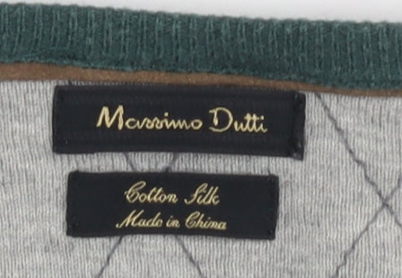 Massimo Dutti Men's Green V-Neck Pullover Jumper