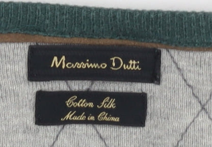 Massimo Dutti Men's Green V-Neck Pullover Jumper