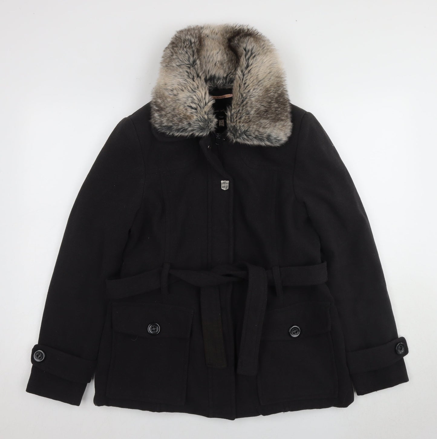 Womens UK Size L Brave Soul Black Overcoat