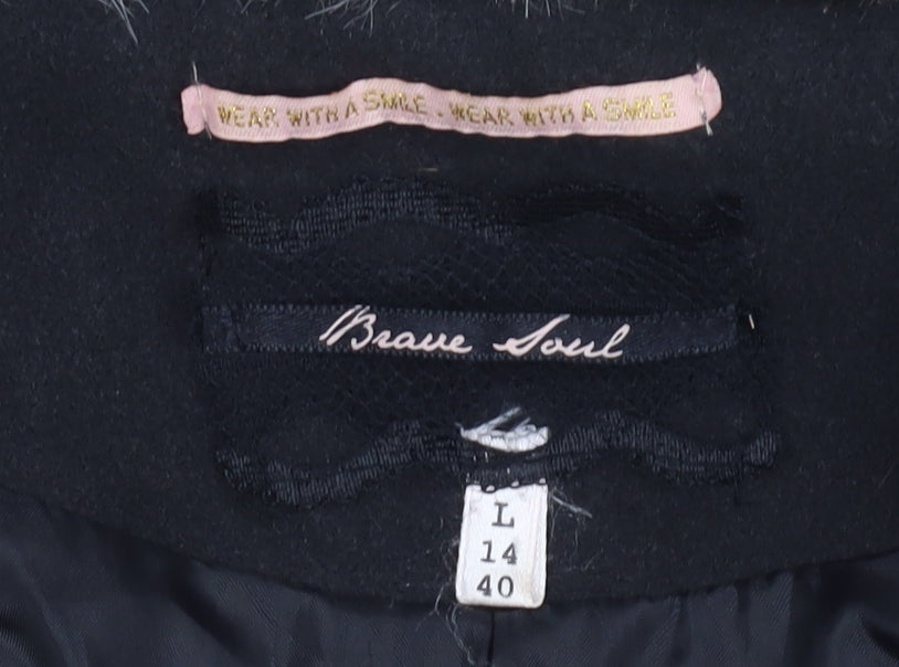 Womens UK Size L Brave Soul Black Overcoat
