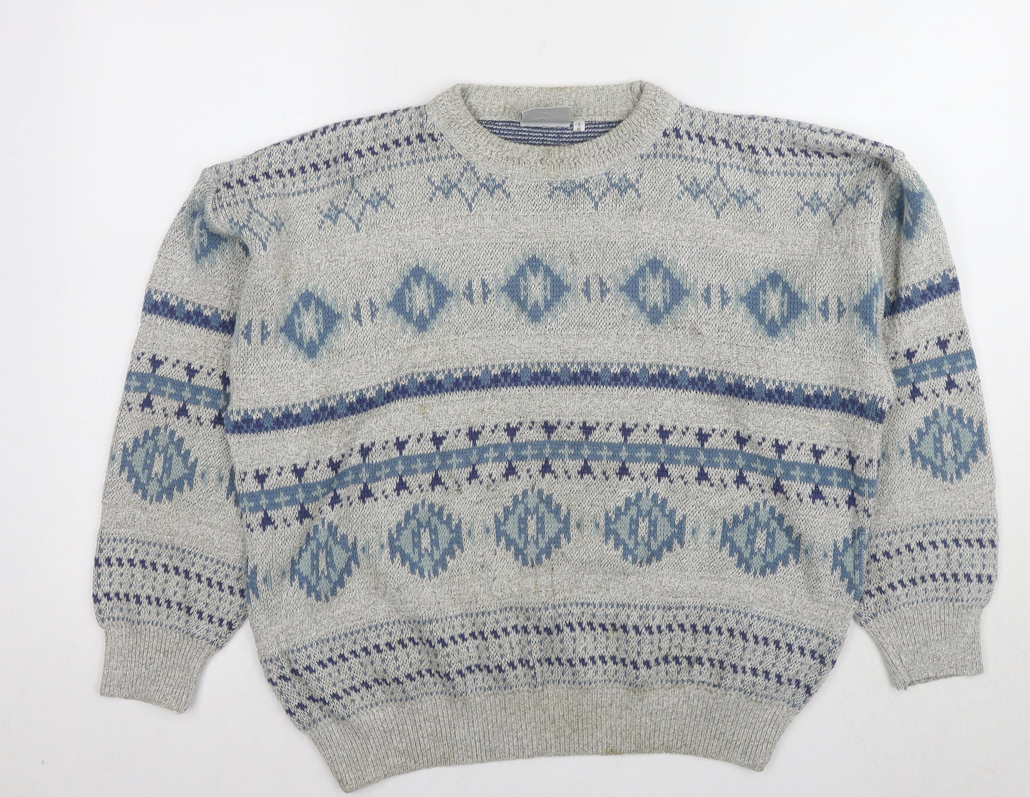 Sportables Men's Grey Blue Geometric Knit Pullover Jumper S
