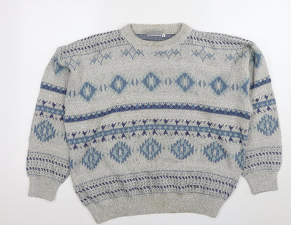Sportables Men's Grey Blue Geometric Knit Pullover Jumper S
