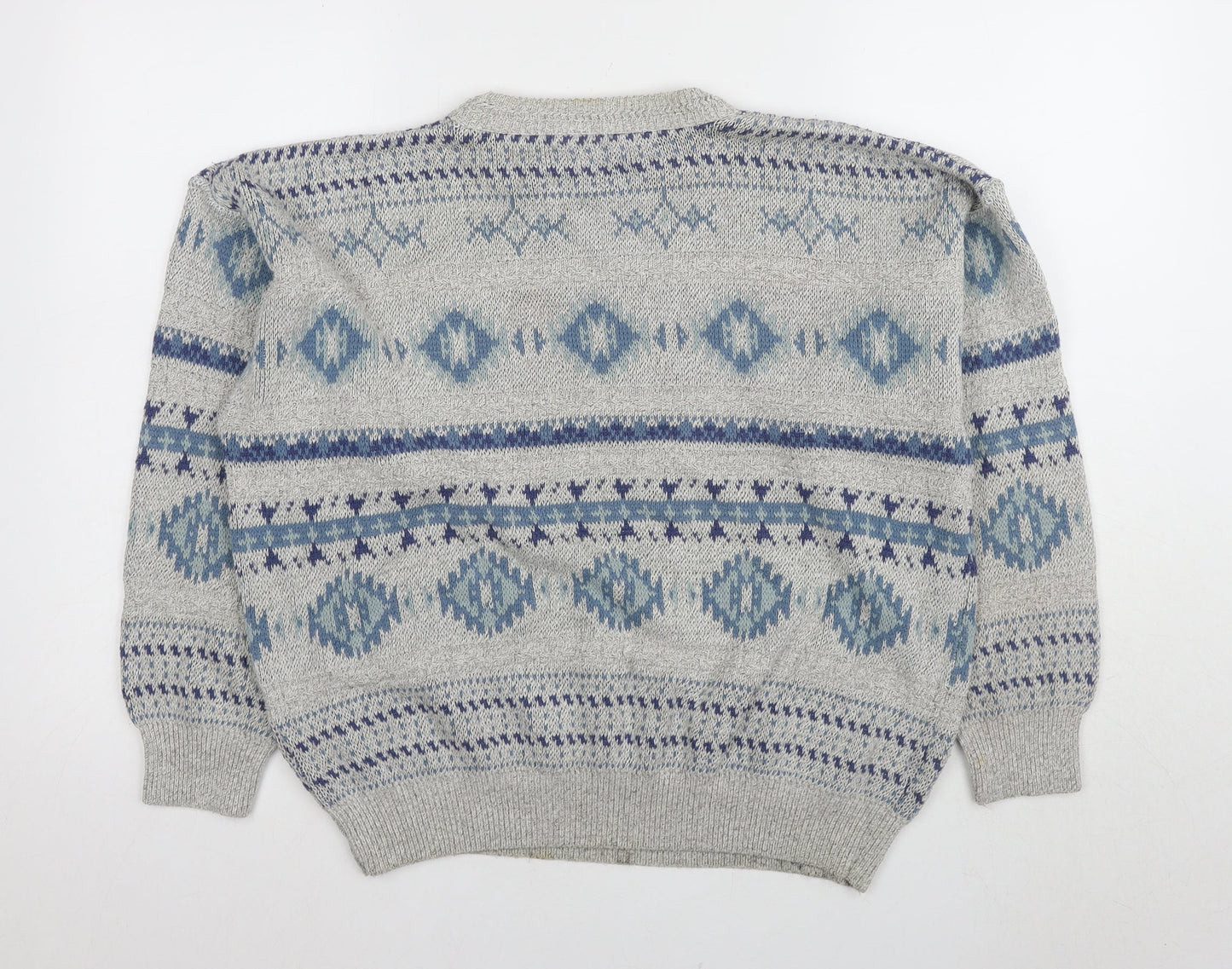 Sportables Men's Grey Blue Geometric Knit Pullover Jumper S