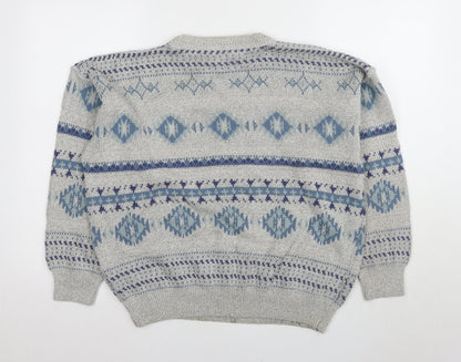 Sportables Men's Grey Blue Geometric Knit Pullover Jumper S