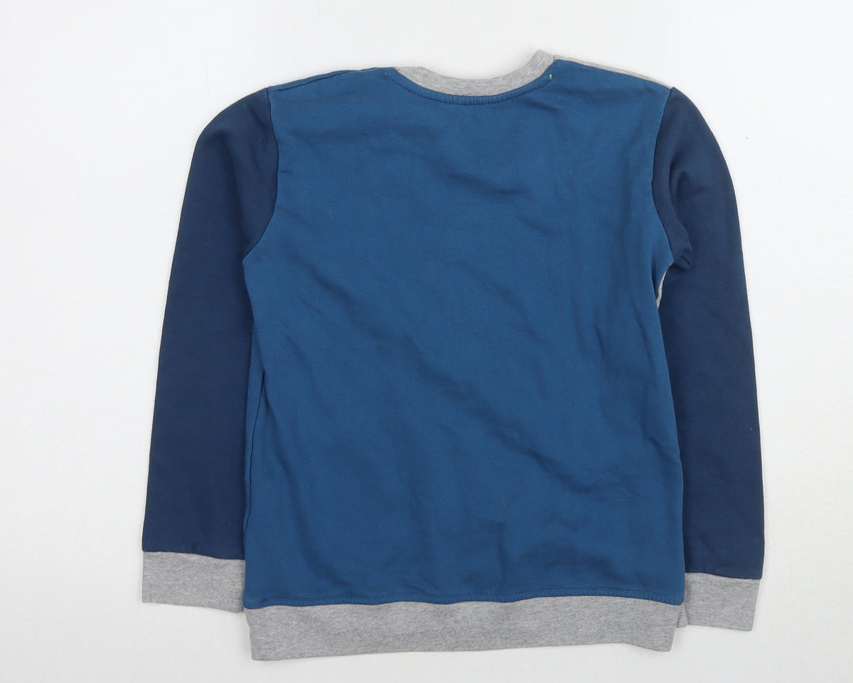 Back view of DKNY Jeans boys’ blue grey pullover sweatshirt, size 8, years