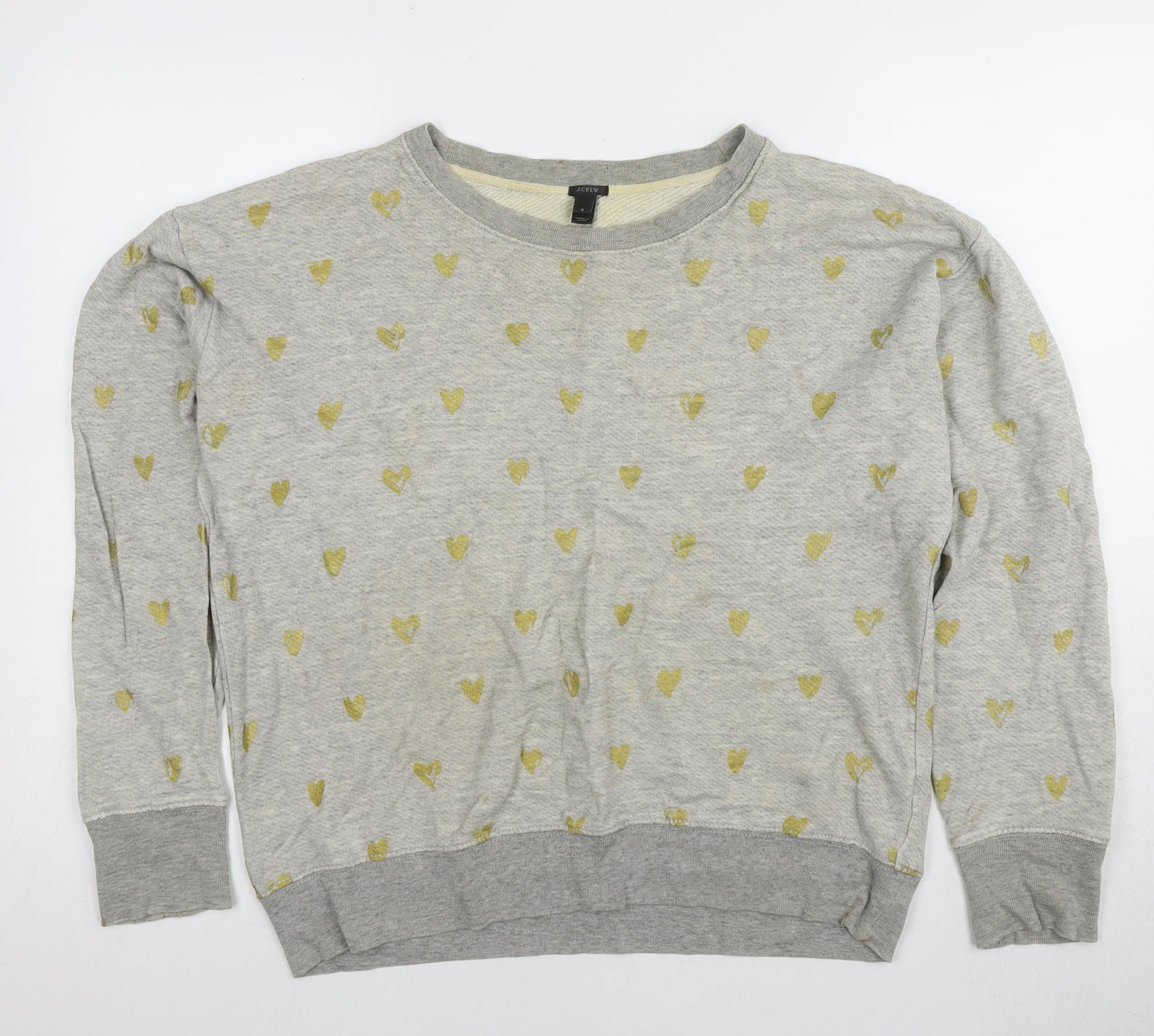 J.Crew Women's Grey Crew Neck Sweatshirt, Heart Print, Size S