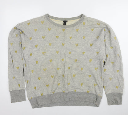 J.Crew Women's Grey Crew Neck Sweatshirt, Heart Print, Size S