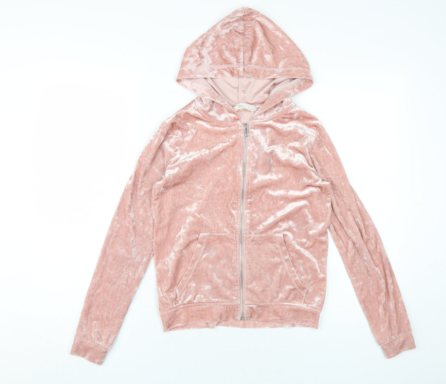 H&M Girls Pink Velvet Hooded Full Zip Hoodie 12-13 Years