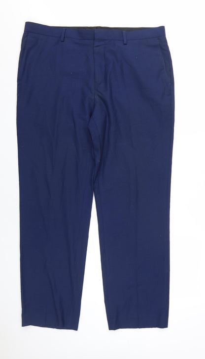 Mens UK Size 36R Burton Menswear London Regular Fit Dress Pants Blue Trousers