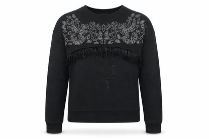 Front view of M&Co girls’ black rhinestone pullover sweatshirt 11-12 years